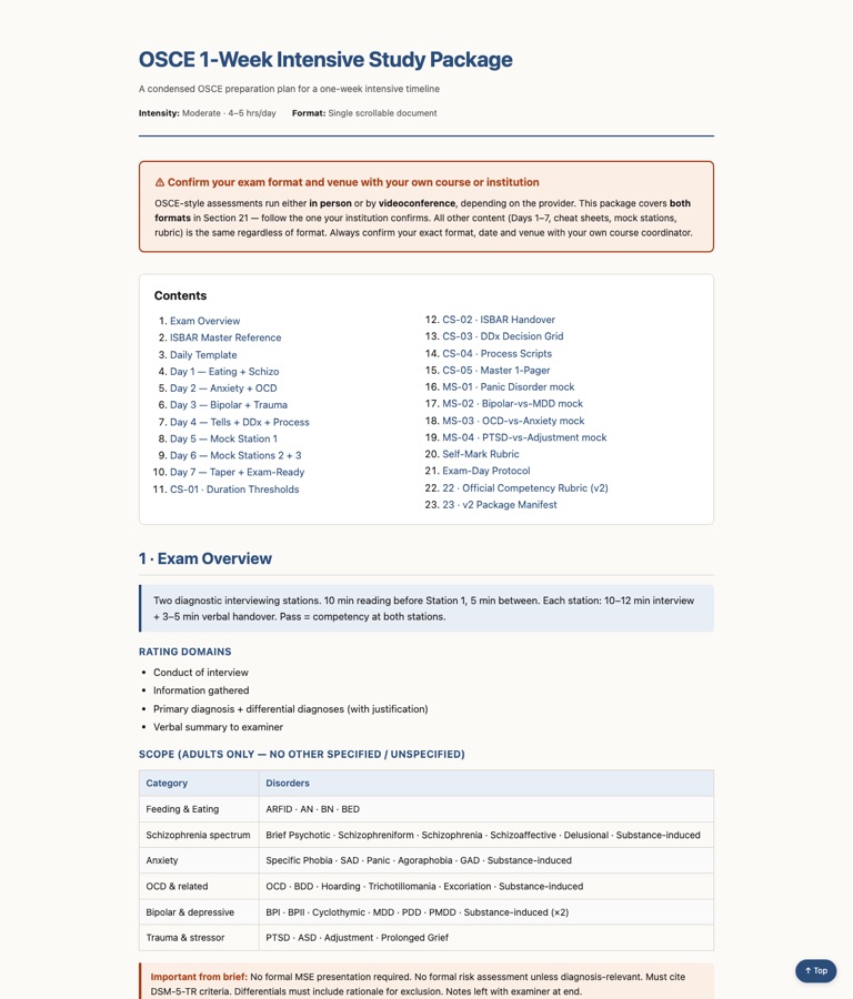 1-Week Intensive — page from the OSCE program